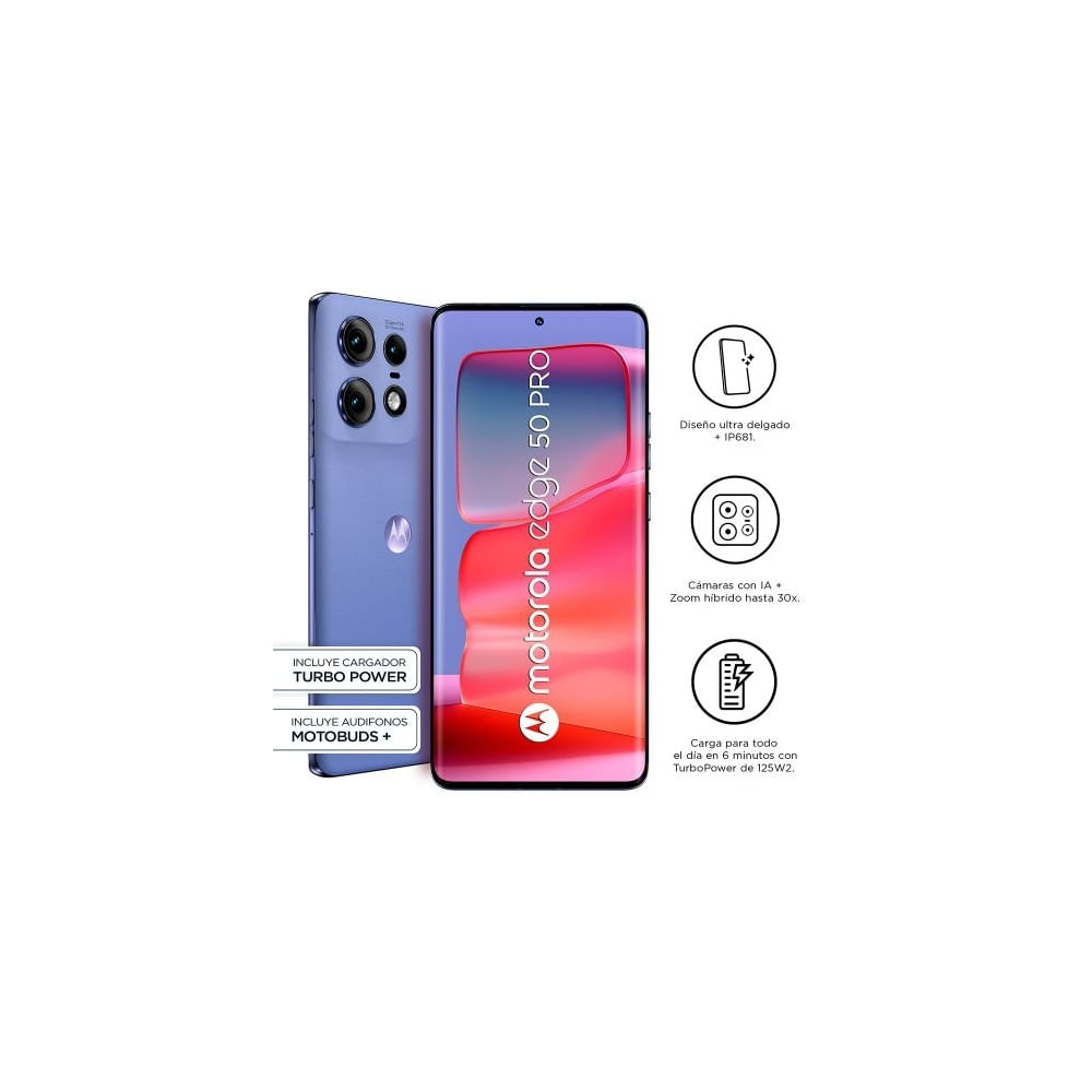 Smartphone Motorola Edge 50 Pro - Android 512 GB, color púrpura, pantalla táctil, alta velocidad
