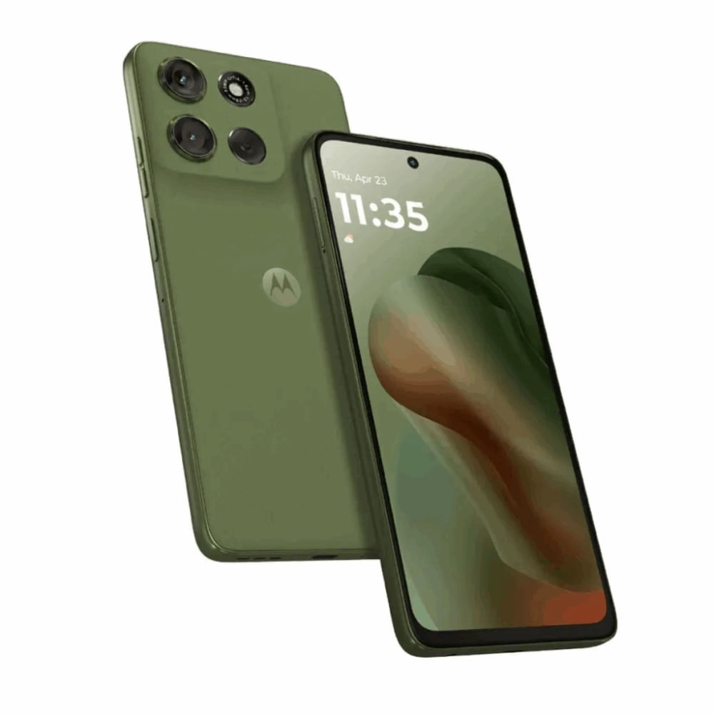Smartphone Motorola G56 verde con 8 GB de RAM, alto rendimiento y diseño elegante.
