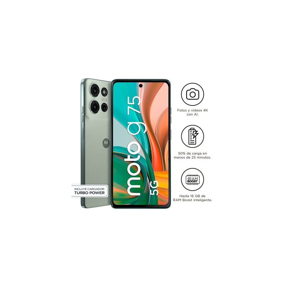 Smartphone Motorola moto g75 5G, 256GB, 8GB RAM, pantalla 6.8"" Full HD, verde, Android 14, 5000mAh