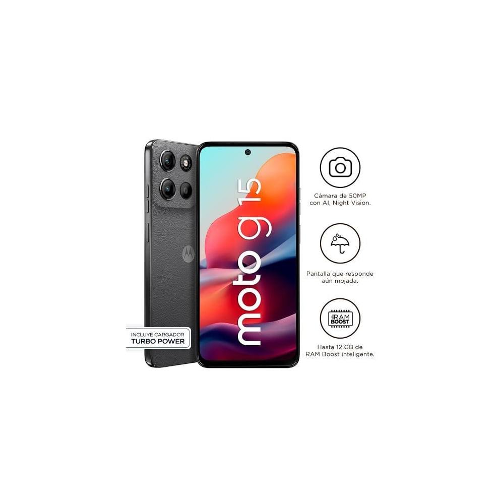Smartphone Motorola Moto G15 256GB 4G, Pantalla 6.7"" Full HD, Octa-Core, 50MP Cámara, Batería 5200m