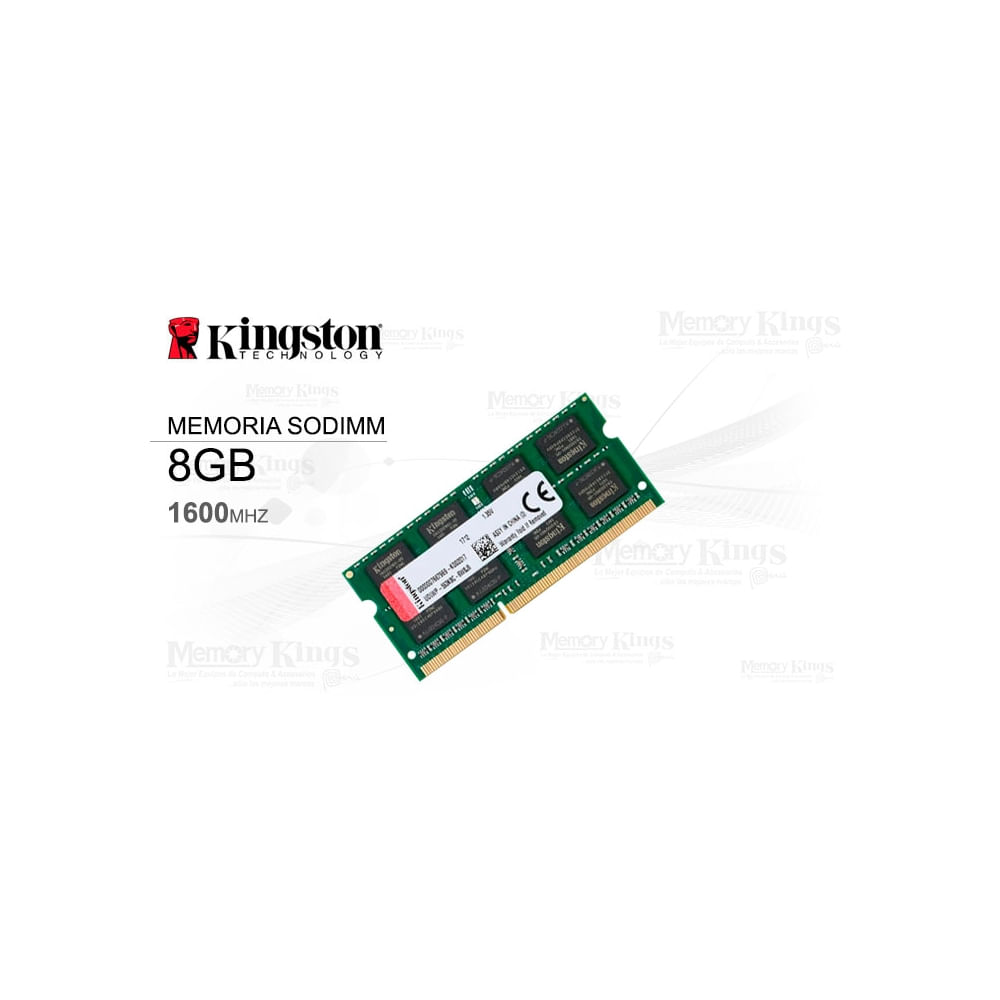 Memoria Kingston 8GB DDR3L SO-DIMM, 1600 MHz CL11, bajo voltaje 1.35V - Ideal para laptops