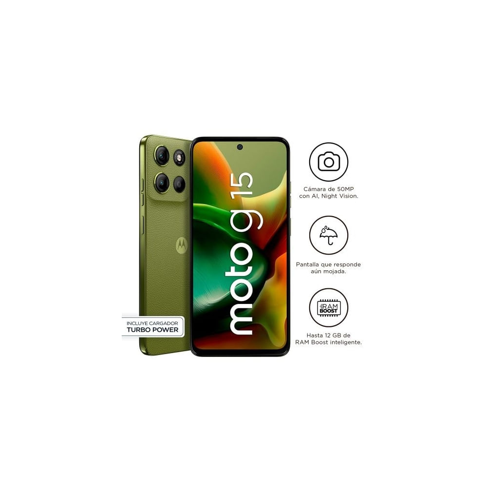 Smartphone Motorola Moto G15 256GB Verde 4G, Pantalla 6.7"" Full HD, 50MP Cámara y Batería de 5200mA