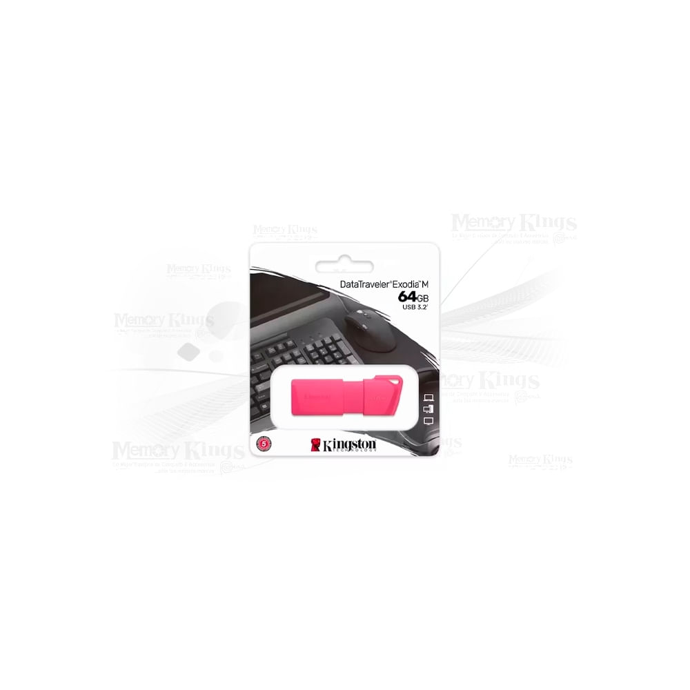 Memoria USB 3.2 Gen 1 64GB Datatraveler Exodia M en color rosa neón, alta velocidad y gran capacida