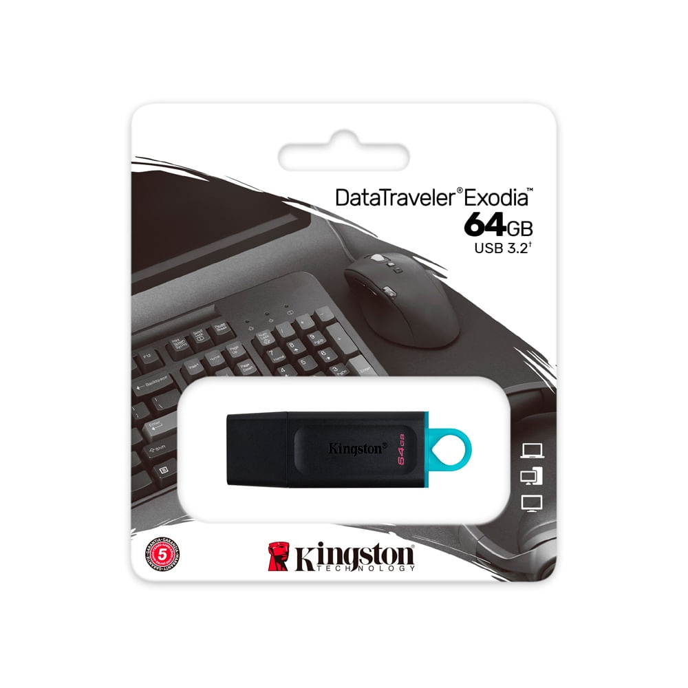 Memoria USB Kingston DataTraveler Exodia 64GB - Alta Velocidad USB 3.2 Gen 1, Portátil y Duradera