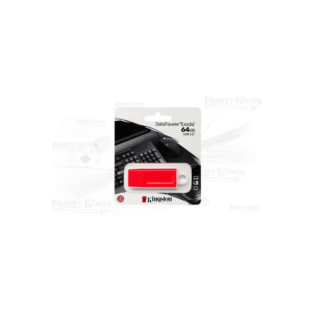 Memoria USB Kingston Exodia 64GB en rojo | Almacenamiento rápido y portátil para tus datos