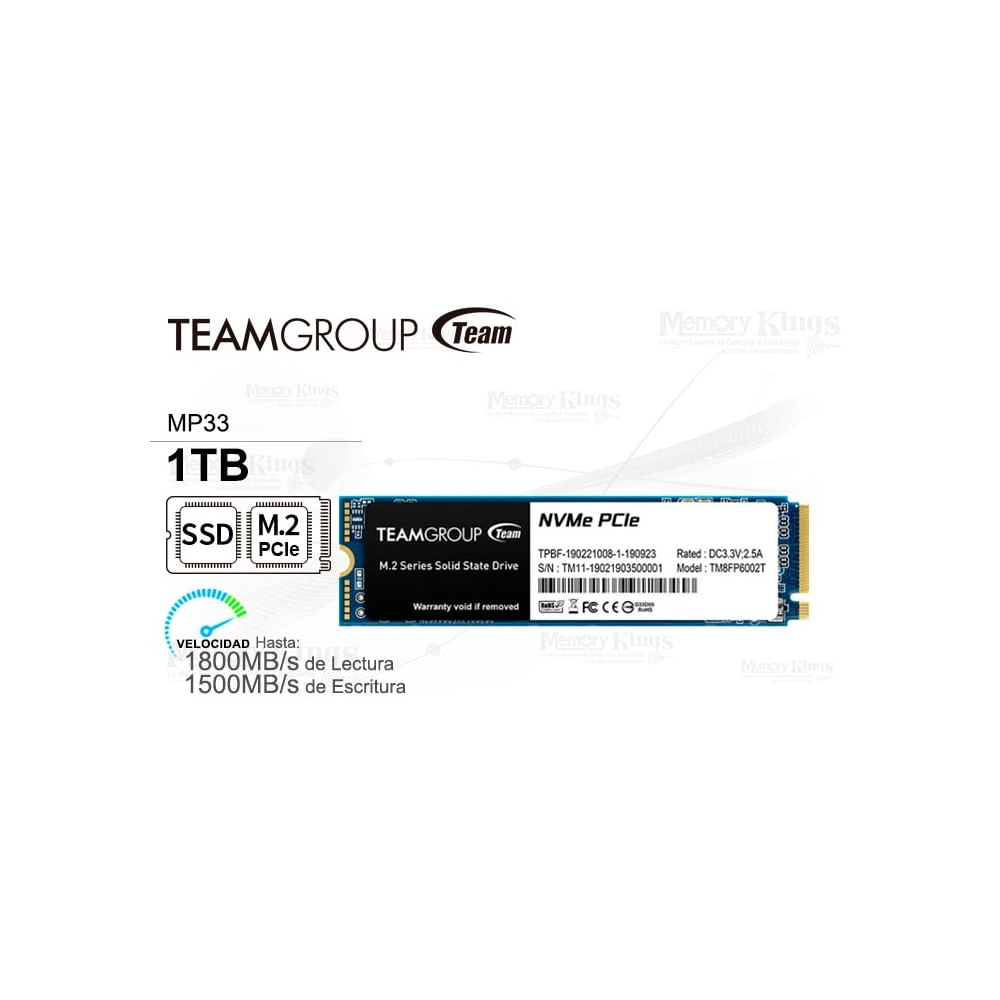 SSD M.2 PCIe 1TB TeamGroup MP33 - Alta velocidad y gran capacidad para potenciar tu PC