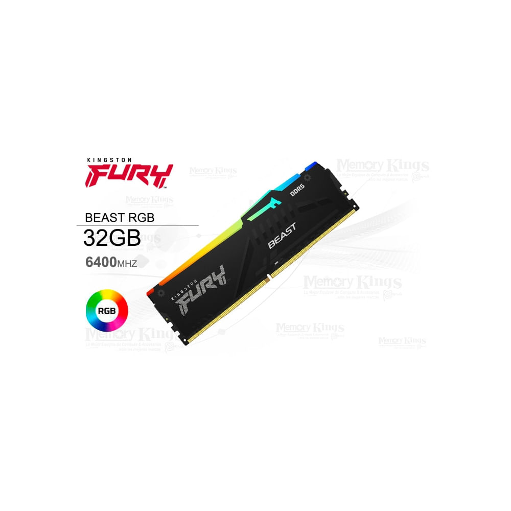 Memoria RAM Kingston 32GB KF RGB, alta velocidad 6.40GHz, ideal para gaming y multitarea