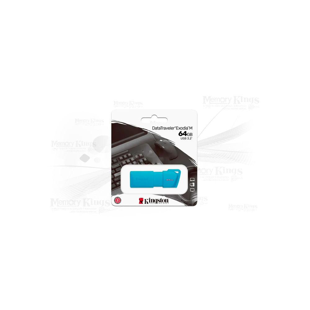 Memoria USB Kingston DataTraveler Exodia M 64GB USB 3.2 Tipo-A Neon Aqua Blue