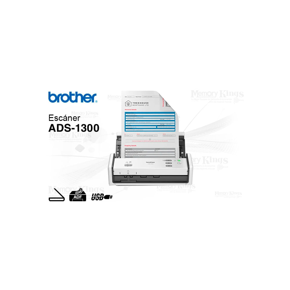 Escáner Brother ADS-1300, 30 ppm, Doble cara, compacto y rápido para oficina, ideal para digitaliza