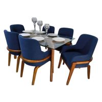Juego de Comedor 6 Sillas Nadia Azul Madera Tornillo