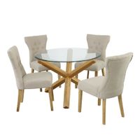 Juego de Comedor 4 Sillas Ziu Beige Madera Tornillo