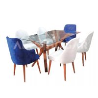 Juego de Comedor 6 Sillas Nia Azul y Crema
