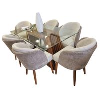 Juego de Comedor 6 Sillas Tanua Gris y Beige Madera Tornillo