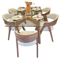 Juego de Comedor 6 Sillas Tauna Beige Madera Tornillo