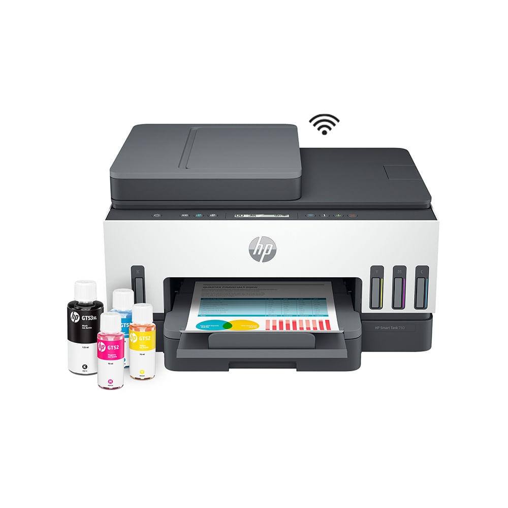 Impresora HP Smart Tank 750 multifunción color, escáner, dúplex, Wi-Fi, hasta 5000 páginas/mes