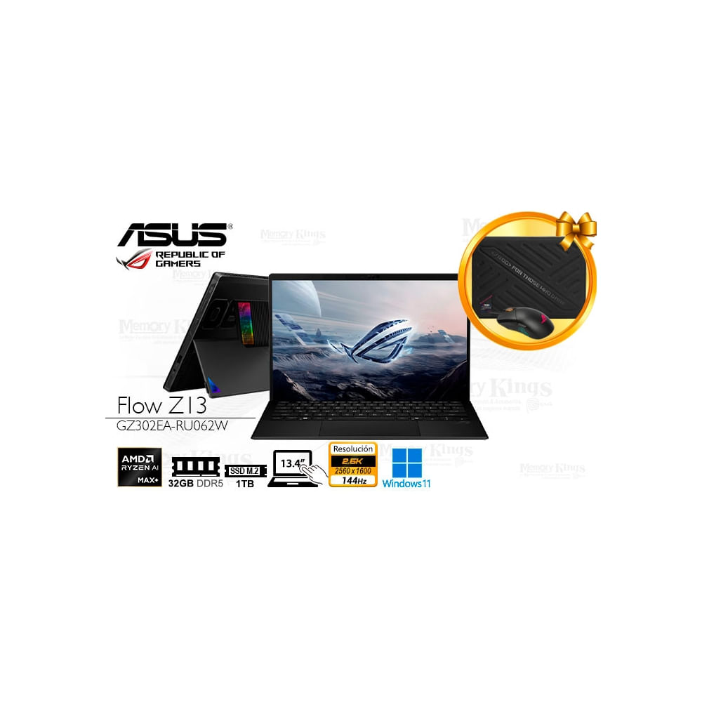 Laptop ASUS ROG Flow Z13 GZ302EA-RU062W 32GB RAM, 1TB SSD, 13.4"" Táctil, Ryzen AI Max+ y Radeon