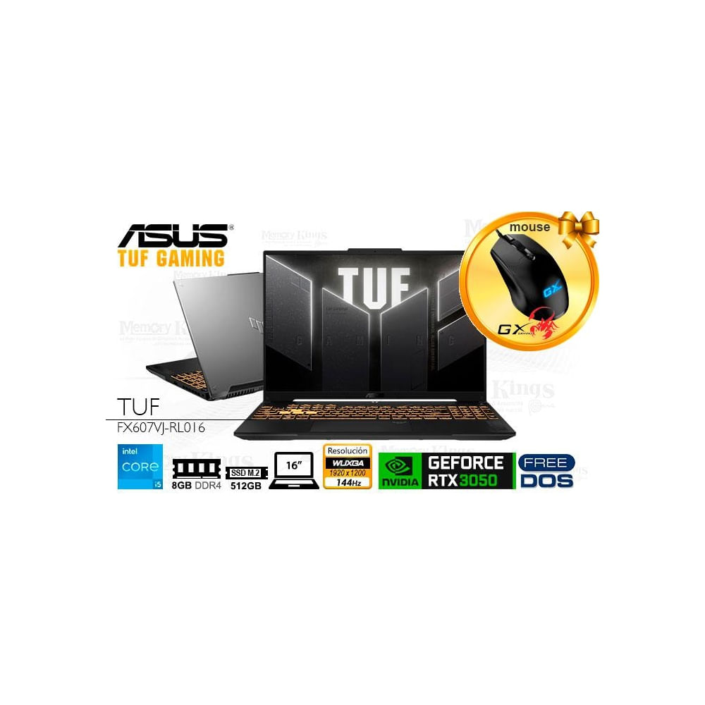 Laptop ASUS TUF Gaming F16 FX607VJ, Intel Core i5, 8GB RAM, 512GB SSD, 16"" pantalla, GeForce RTX 30