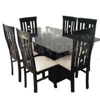 Juego de Comedor Alto Hogar 6 Sillas Clau Beige Madera Tornillo