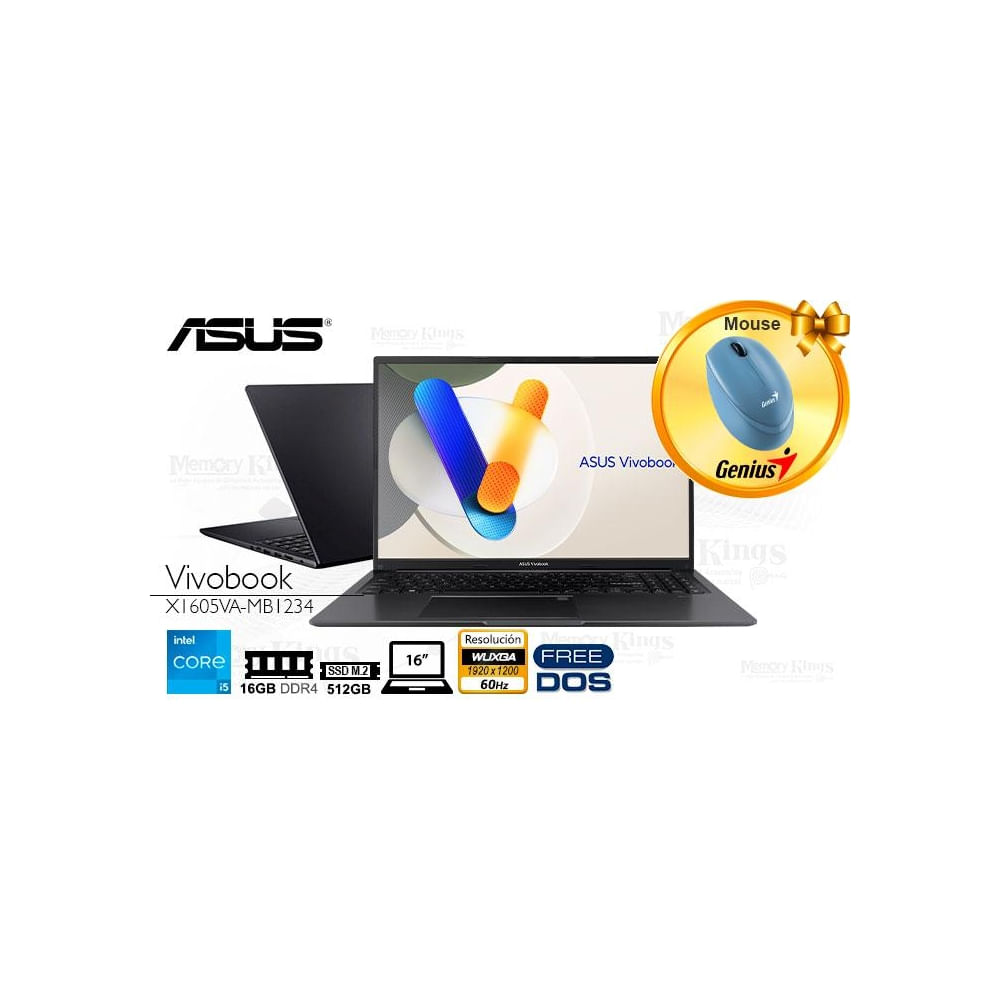 Laptop ASUS Vivobook 16"" - Core i5-13420H, 16GB RAM, 512GB SSD, Gráfica Intel UHD, Alta Velocidad
