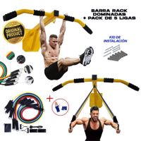 Rack Barra Dominadas + pack de 5 ligas + Guantes