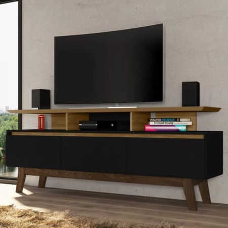 Mesa de TV Rústica Sofía color Negro/Marrón TU MESITA 3 puertas