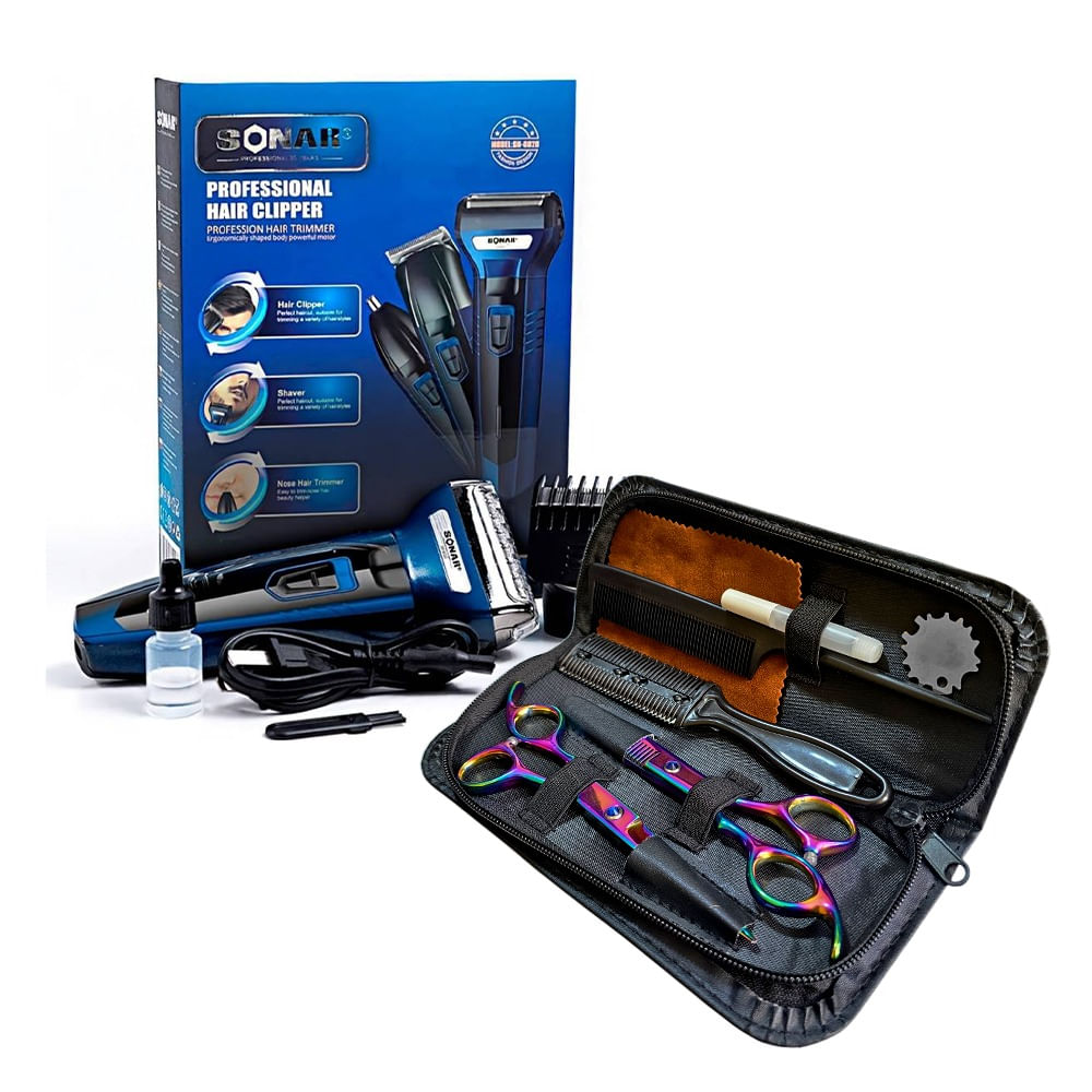 Kit de Tijeras para el Cabello + Afeitadora Sonar 3 en 1