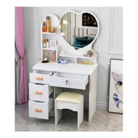 Tocador de Maquillaje Con Espejo Con Taburete Para Dormitorio Blanco