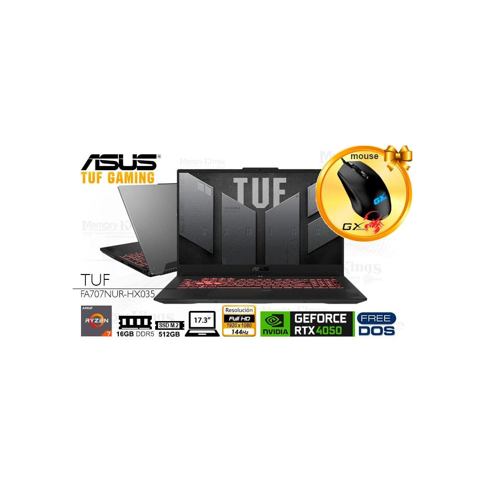 Laptop ASUS TUF Gaming A17, Ryzen 7, 16GB RAM, 512GB SSD, 17.3"" Full HD, GeForce RTX 4050 6GB
