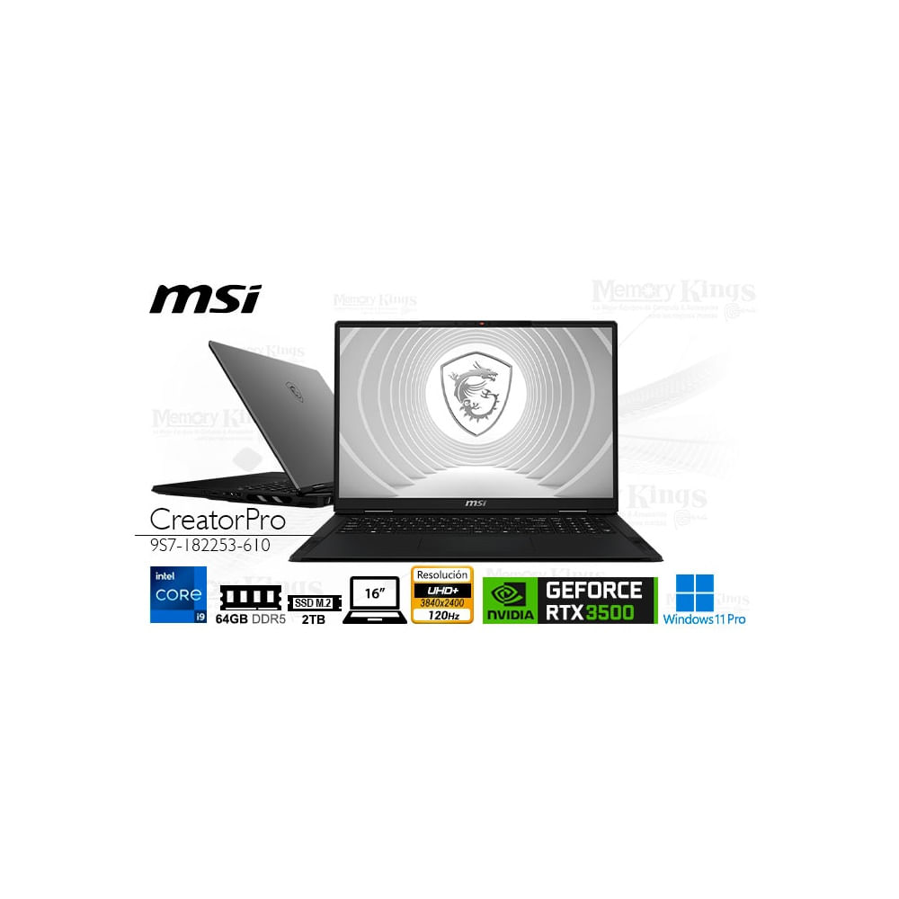 Laptop MSI CreatorPro X18 HX, Core i9 14900HX, 64GB RAM, 2TB SSD, 16"" con Quadro RTX 3500, W11 Pro