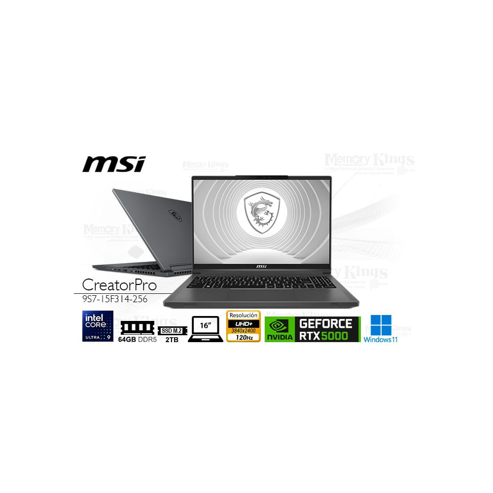 Laptop MSI CreatorPro 16"" - Core Ultra 9, 64GB RAM, 2TB SSD, Quadro RTX 5000, Windows 11 Pro