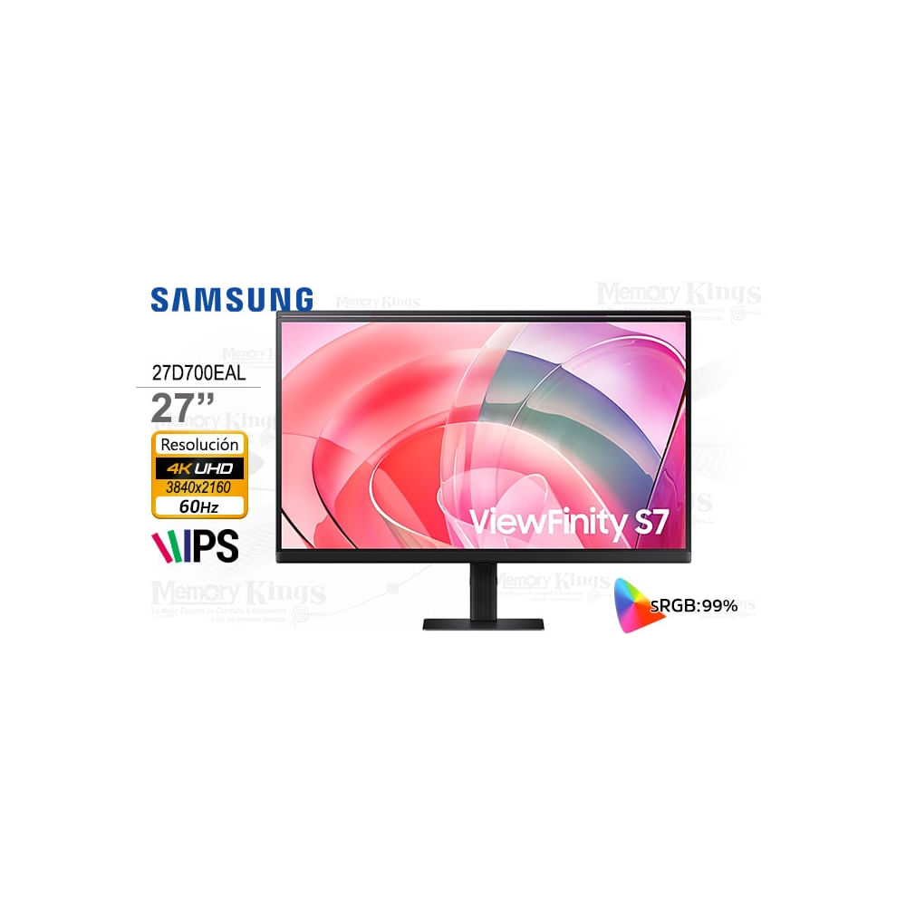 Monitor LED Samsung ViewFinity S7 de 27"" 4K UHD, Negro, IPS, 5ms, HDMI y DisplayPort