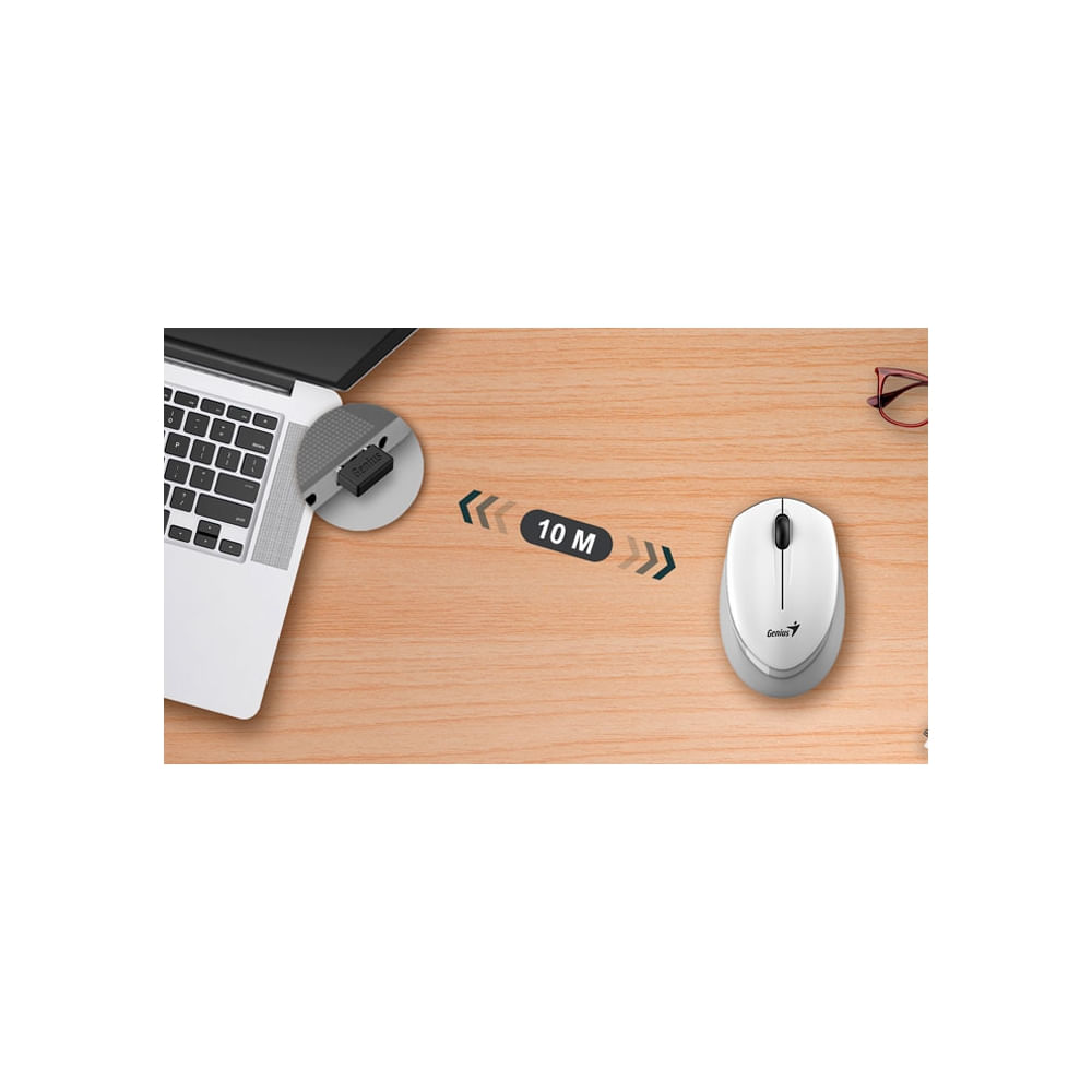 Mouse Genius NX-7009 inalámbrico BlueEye ergonómico en color blanco y gris - Confort y precisión