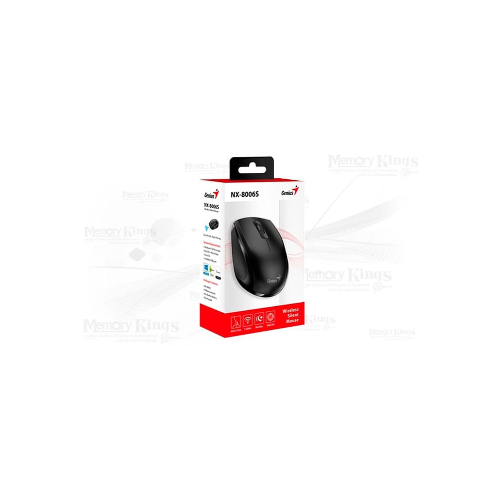 Mouse Genius NX-8006S inalámbrico silencioso color negro, ideal para trabajo y juegos.