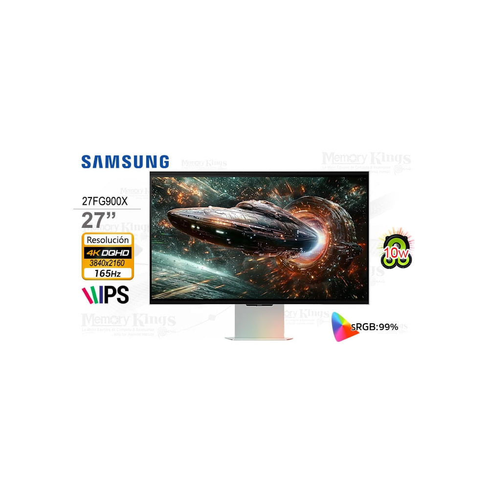 Monitor gaming Samsung Odyssey 27"" 4K UHD, 165Hz, 1ms, con parlantes integrados y pivote ajustable