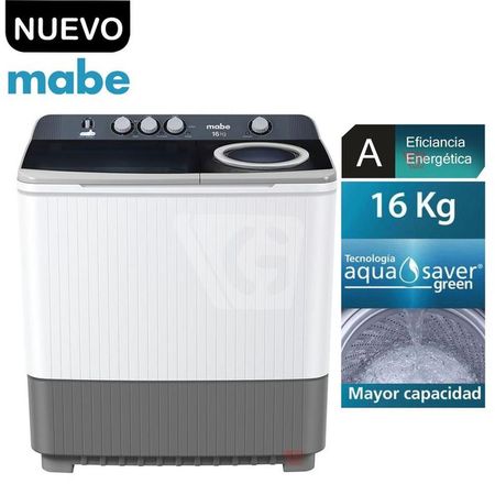 Lavadora semiautomática de 16 kg blanca mabe LMD6124PBBB0