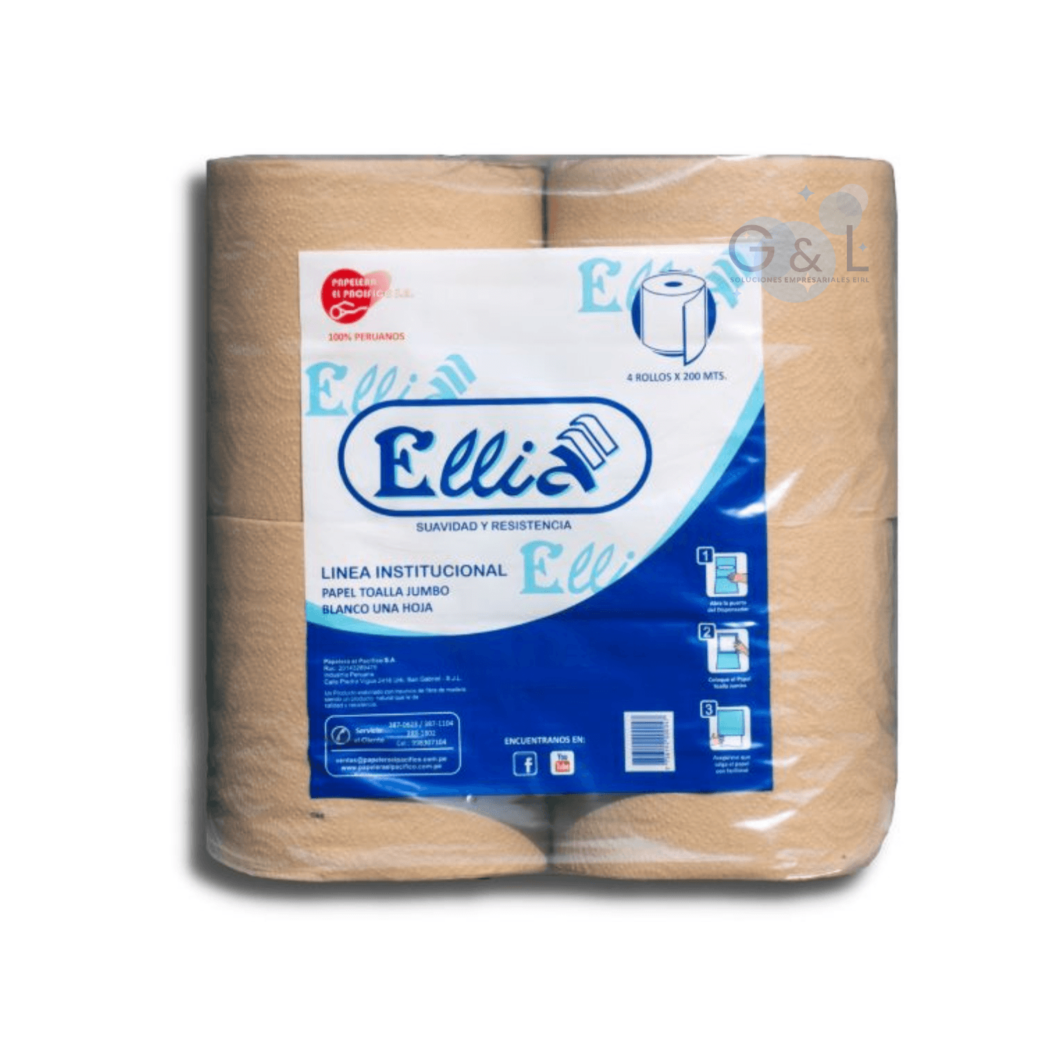 Papel Ecológico Jumbo Ellia 200 mt por 4 Rollos