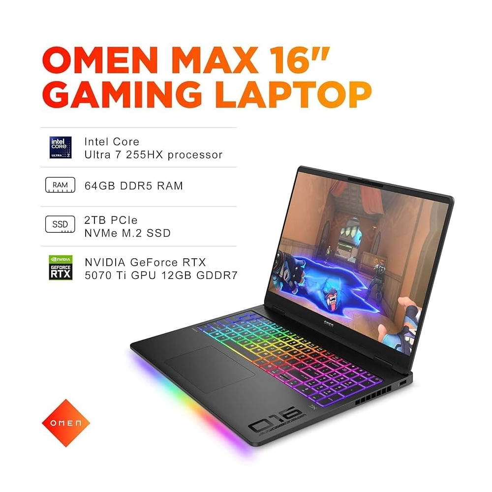 HP Omen Gaming Laptop 16"" 2.5K IPS, Core Ultra 7 255HX 5.2GHz, 32GB RAM - Potencia y rendimiento ga