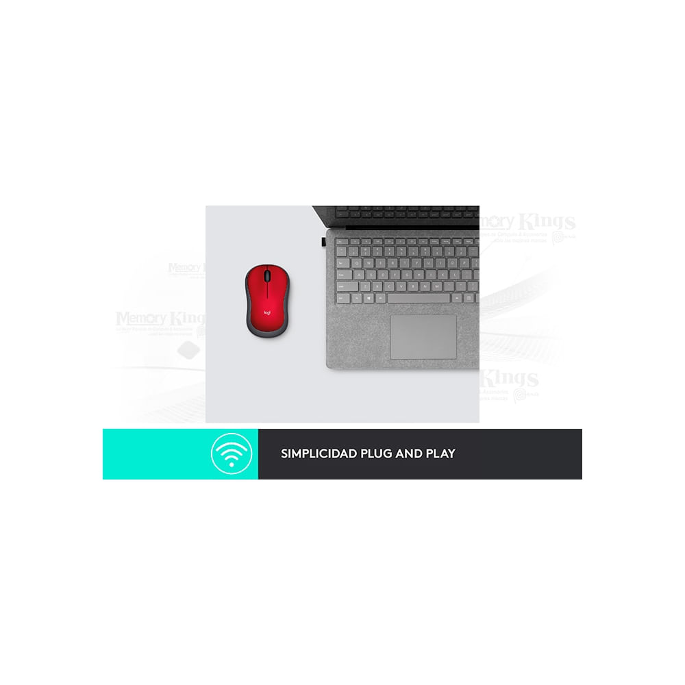 Mouse inalámbrico Logitech M185 en color rojo, diseño ergonómico y conexión confiable