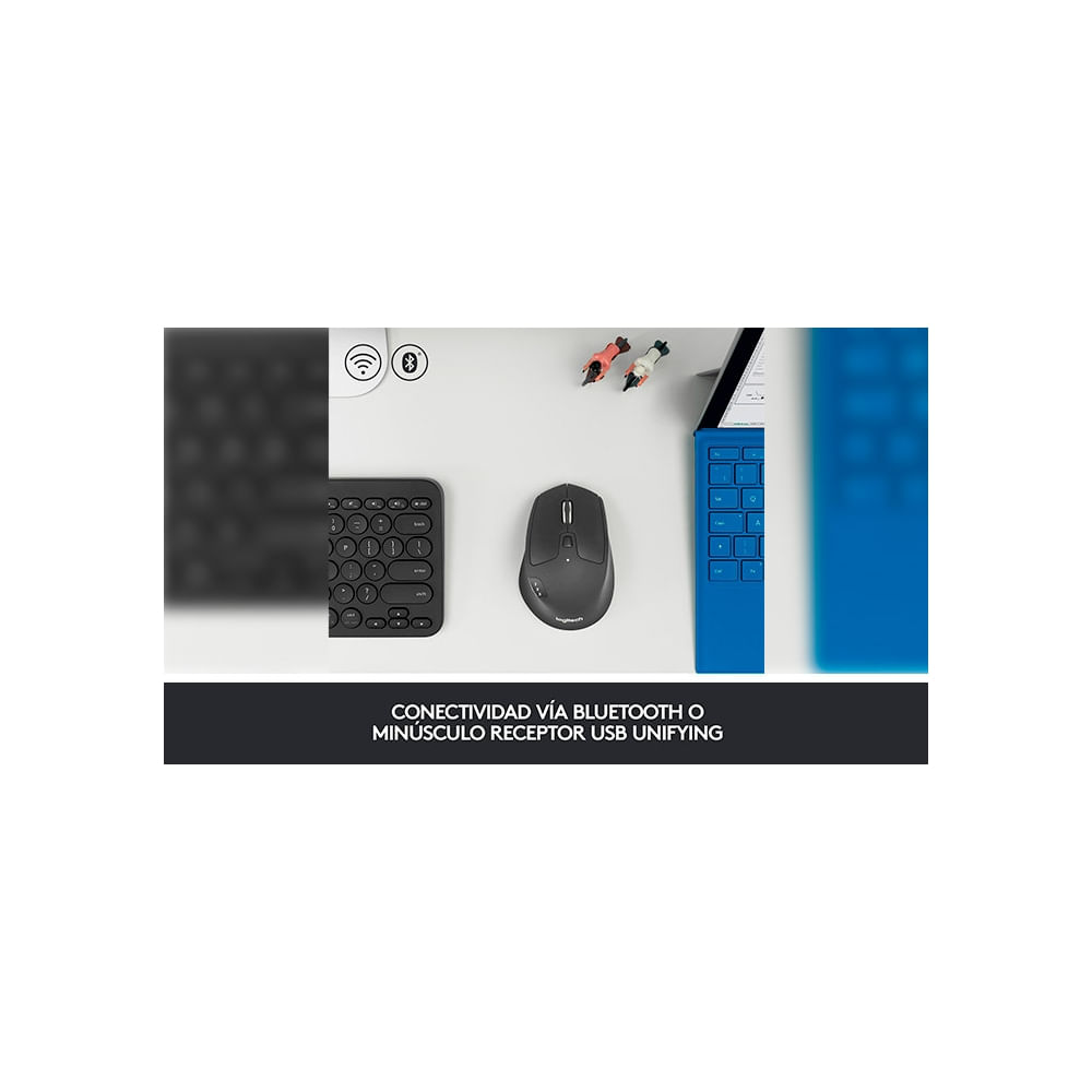 Mouse Logitech M720 Triathlon Multi-Dispositivo, Bluetooth y Wireless, Color Negro, Ergonomía Perfe