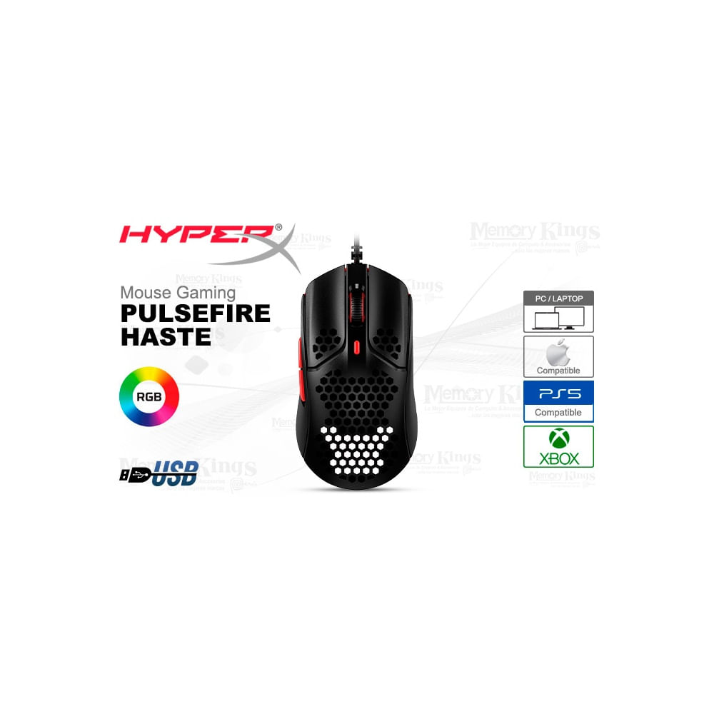Mouse gaming HyperX Pulsefire Haste RGB 16K, ligero y rápido, color negro ideal para jugadores.