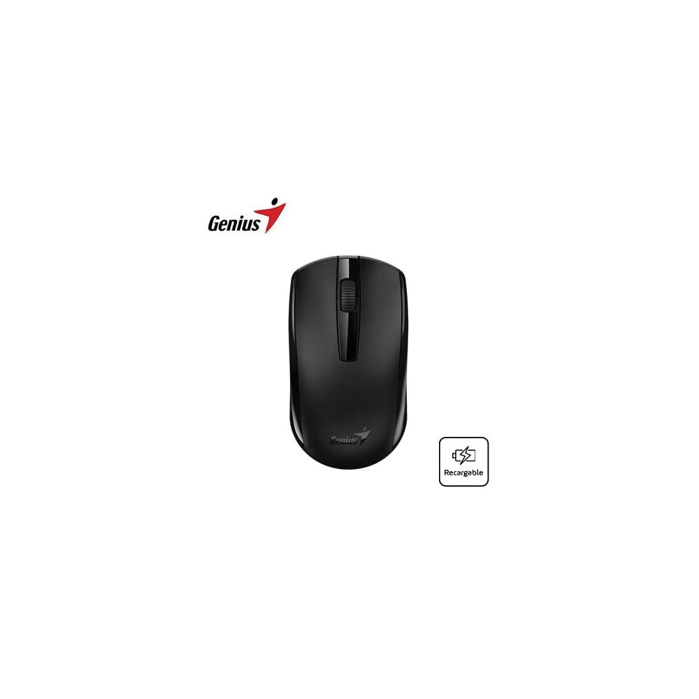 Mouse Genius Eco-8100 inalámbrico recargable, color negro, tecnología BlueEye, diseño ergonómico