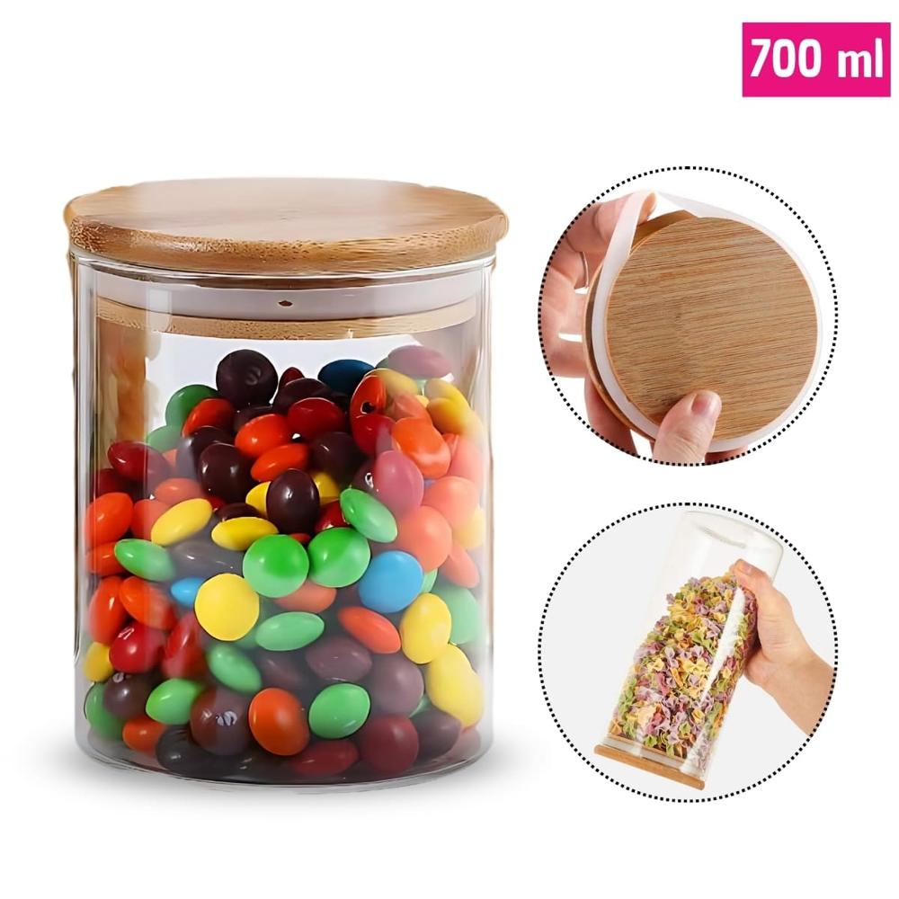 Frasco de Borosilicato Hermético con Tapa De Bambú de 700ML 454BC01