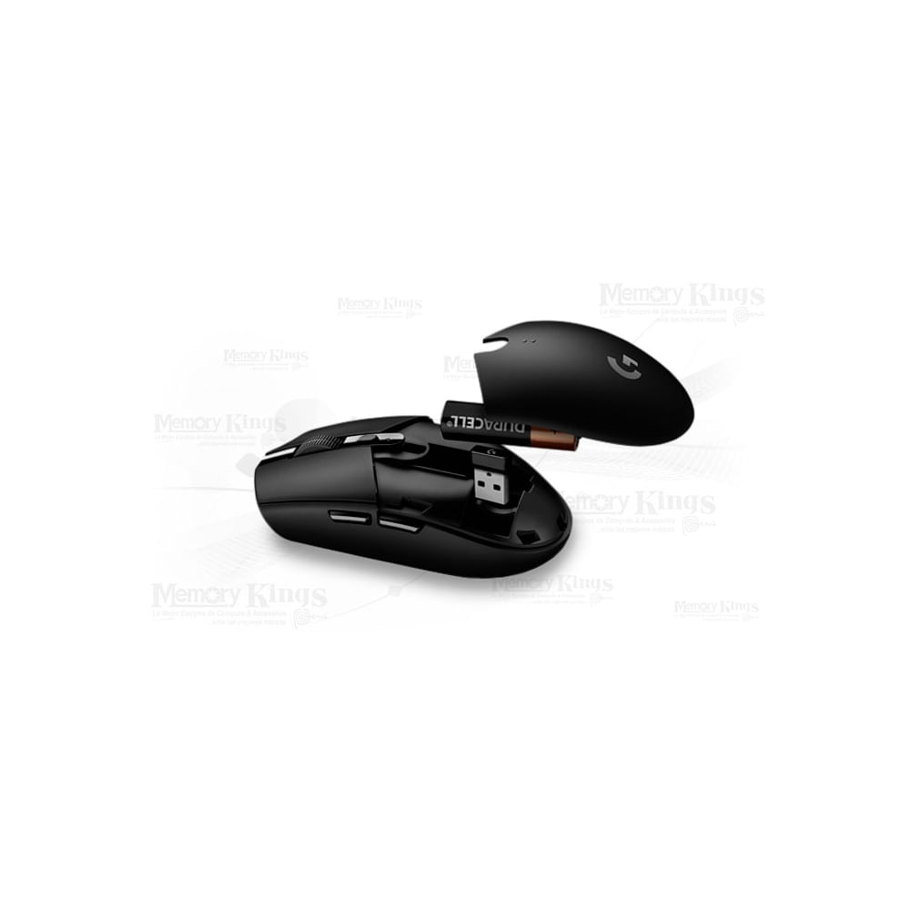 Mouse gaming Logitech G305 Lightspeed inalámbrico 12K, diseño negro, alta precisión y velocidad.