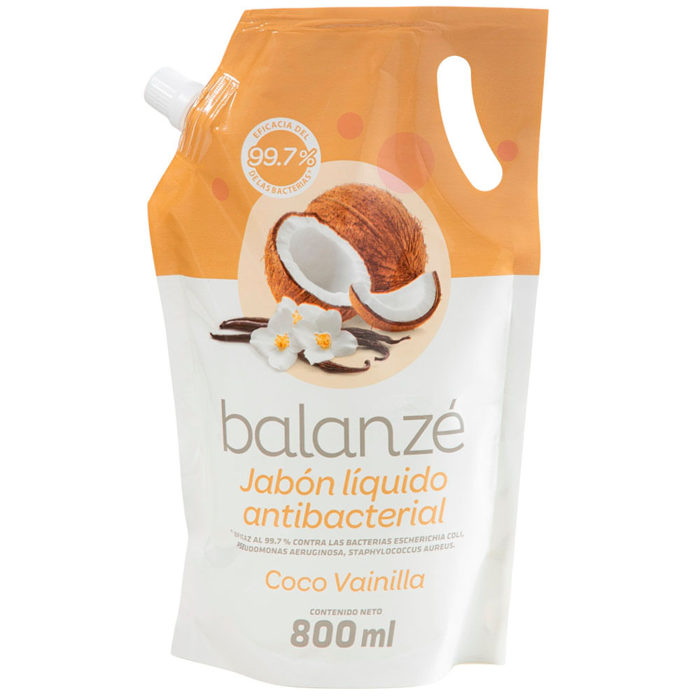Jabón Líquido Antibacterial BALANZÉ Coco Vainilla Doypack 800ml