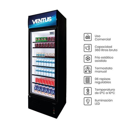Visicooler Ventus 1 puerta de vidrio 360 litros