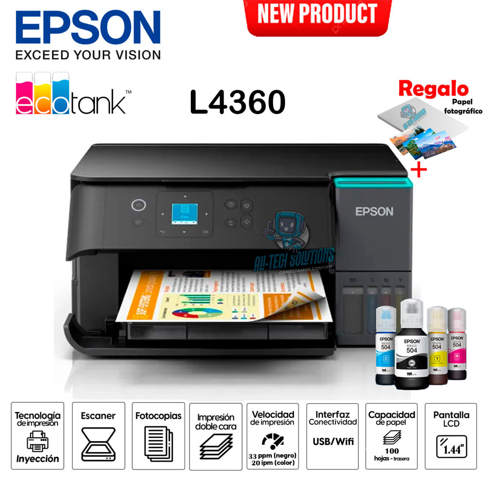 IMPRESORA EPSON MULTIFUNCIONAL ECOTANK L4360 WIFI - DÚPLEX