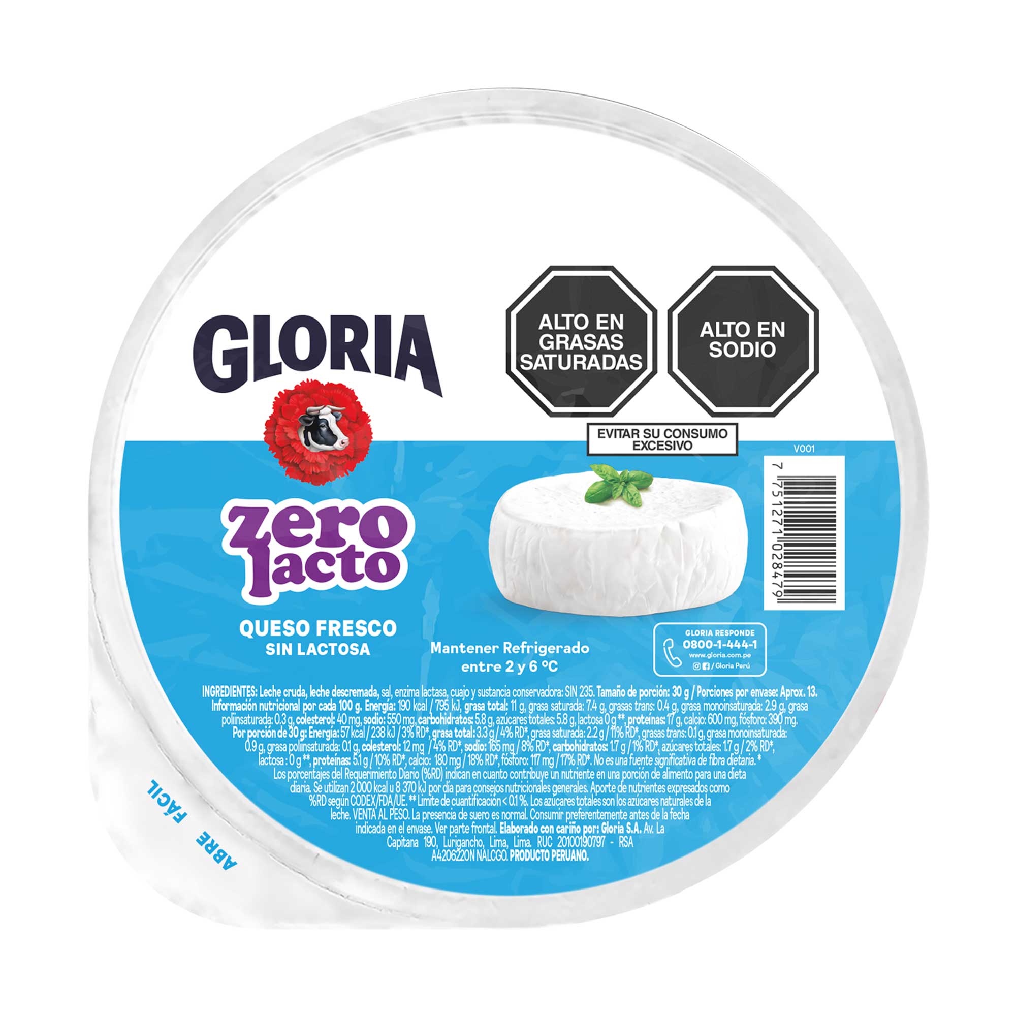Queso Fresco GLORIA Sin Lactosa x kg