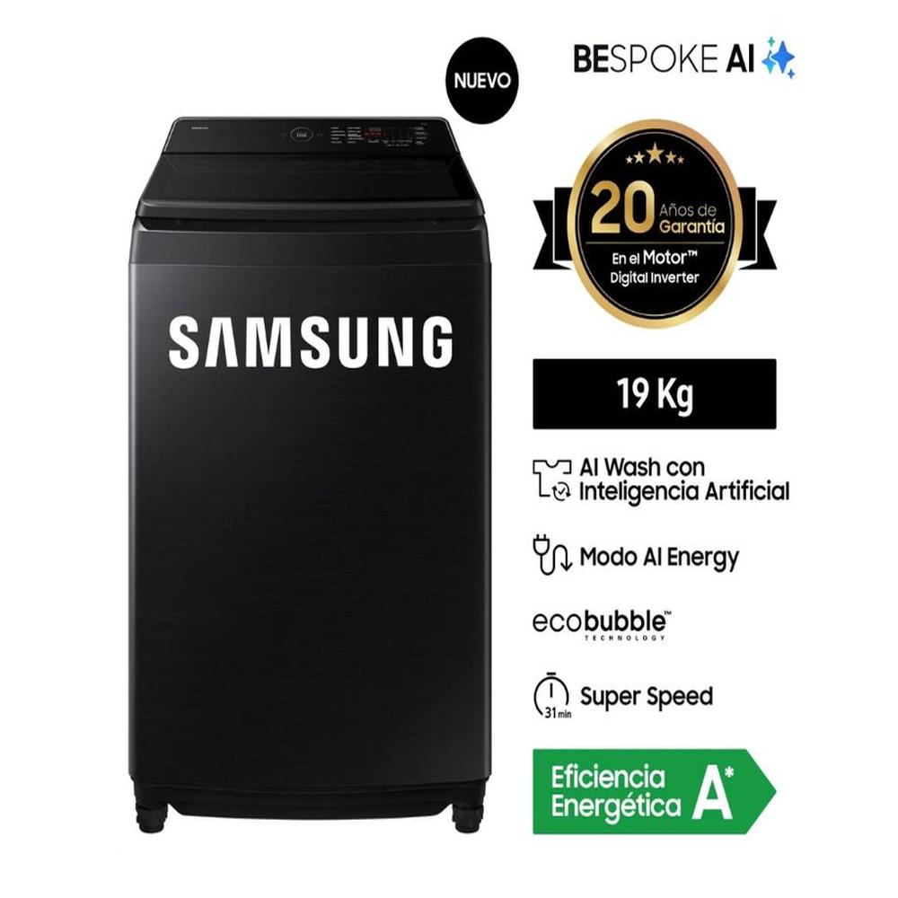 LAVADORA SAMSUNG 19KG WA80F19S8B AI WASH ECOBUBBLE™ NEGRA