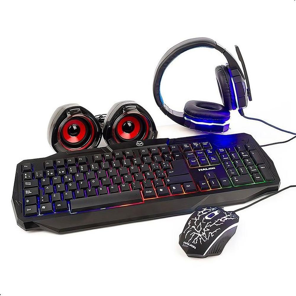 Combo Teclado Mouse Gamer Halion 5 En 1 RACER HA-830C Luz Led