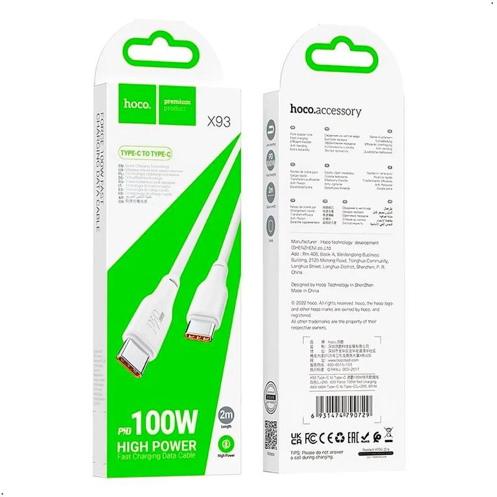 Cable Hoco X93 Carga Rapida Tipo C A Tipo C Force 100w 2mts